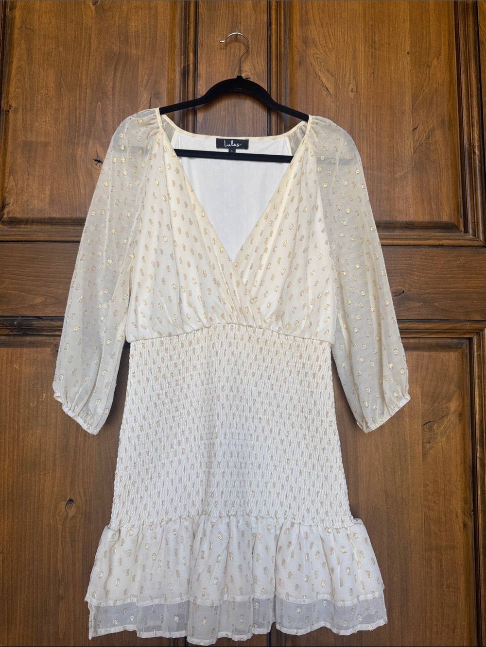 Lulu's Cream Mini Dress with Gold Foil Dots